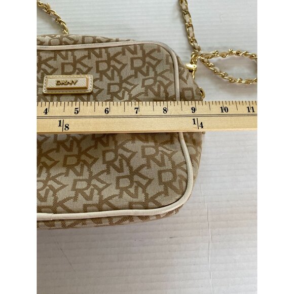 DKNY Signature Logo Beige/Tan Canvas Crossbody Bag with Zipper Closure Office - Picture 5 of 12
